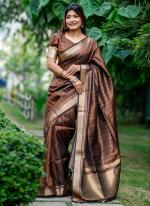 Banarasi Silk Brown Party Wear Weaving Saree